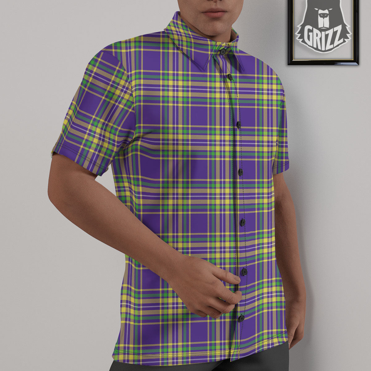 Tartan Plaid Mardi Gras Print Pattern Untucked Shirts-grizzshop