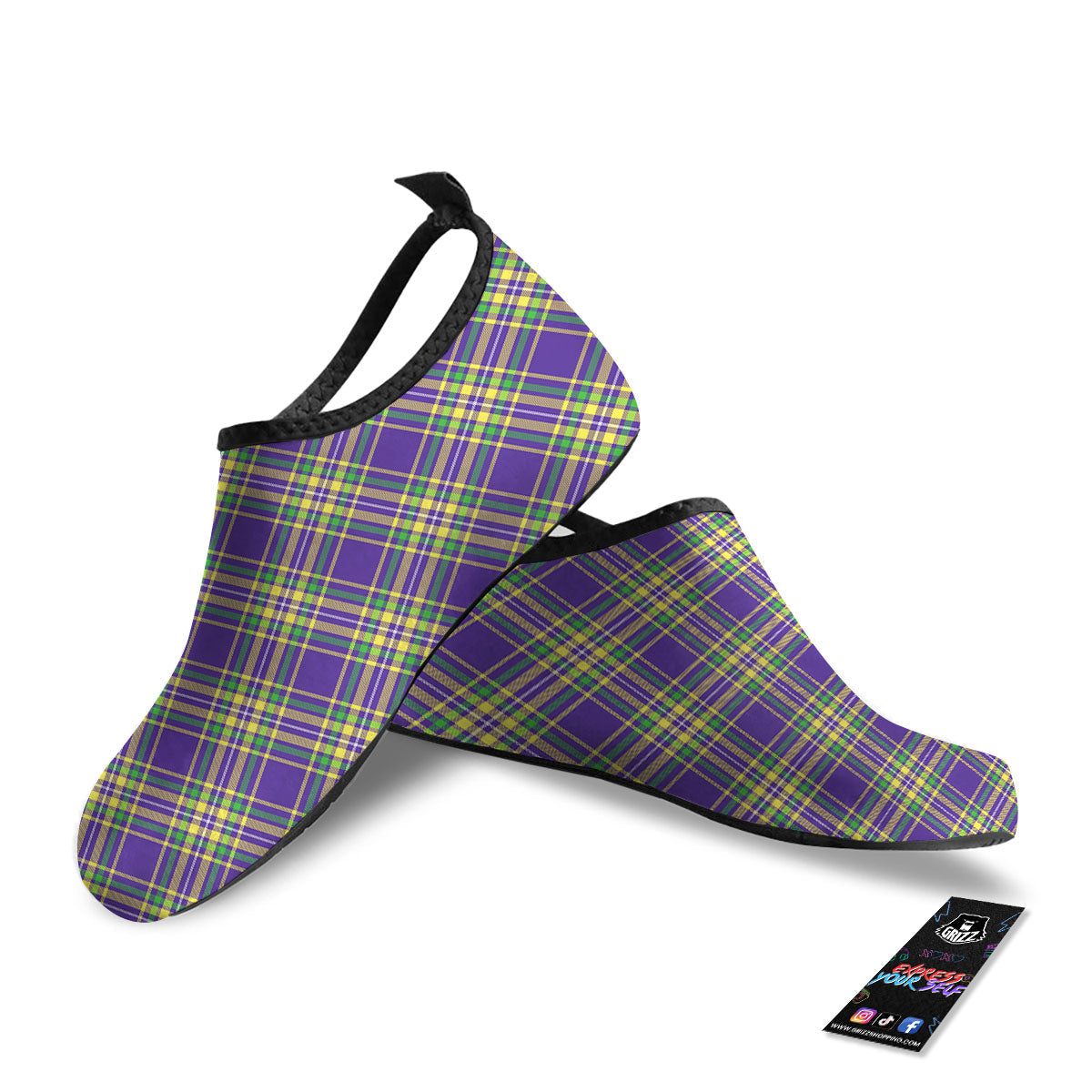 Tartan Plaid Mardi Gras Print Pattern Water Shoes-grizzshop