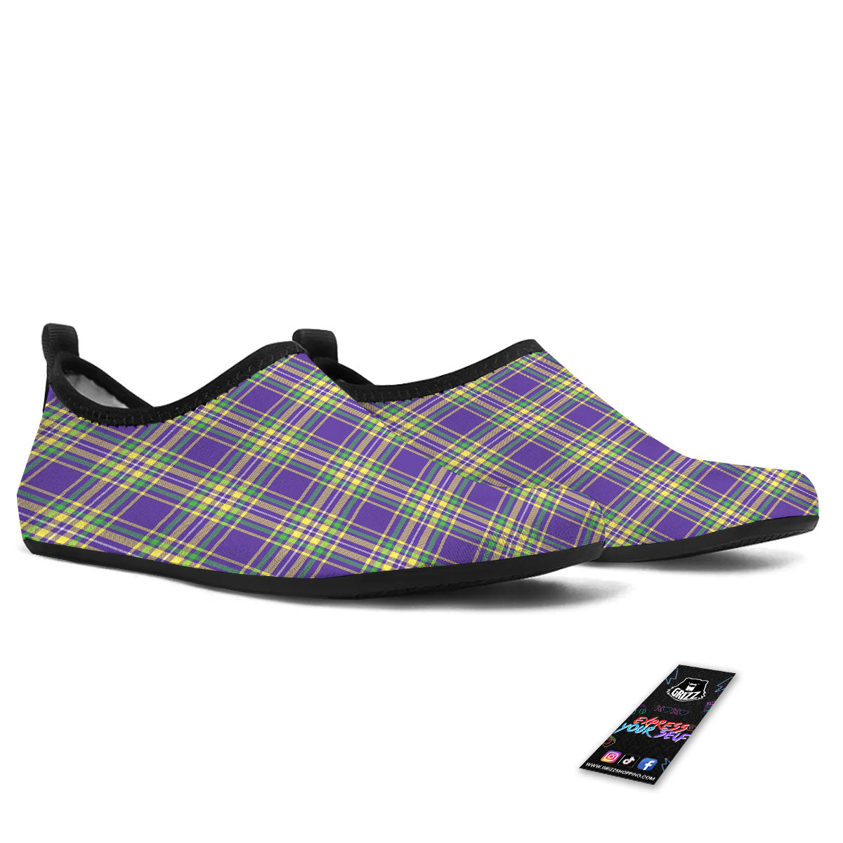 Tartan Plaid Mardi Gras Print Pattern Water Shoes-grizzshop