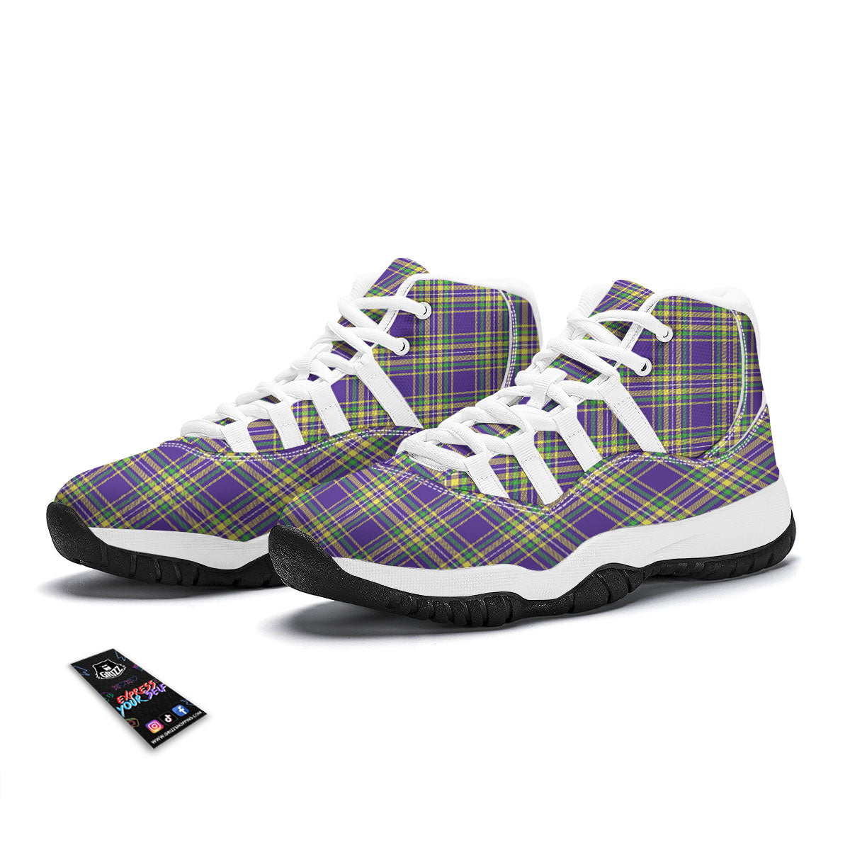 Tartan Plaid Mardi Gras Print Pattern White Bball Shoes-grizzshop