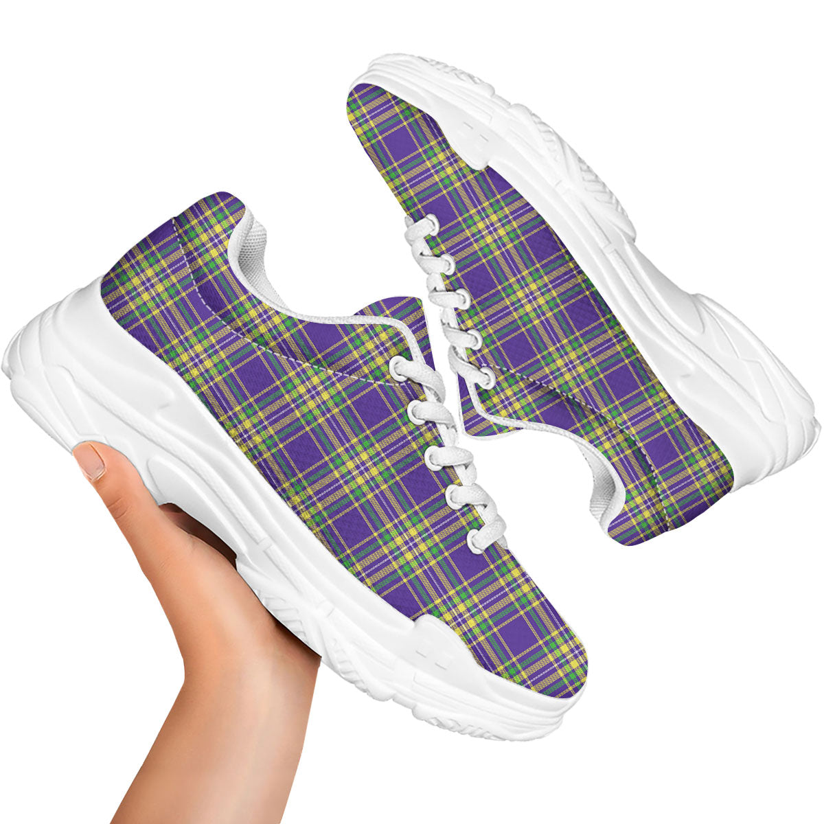 Tartan Plaid Mardi Gras Print Pattern White Chunky Shoes-grizzshop