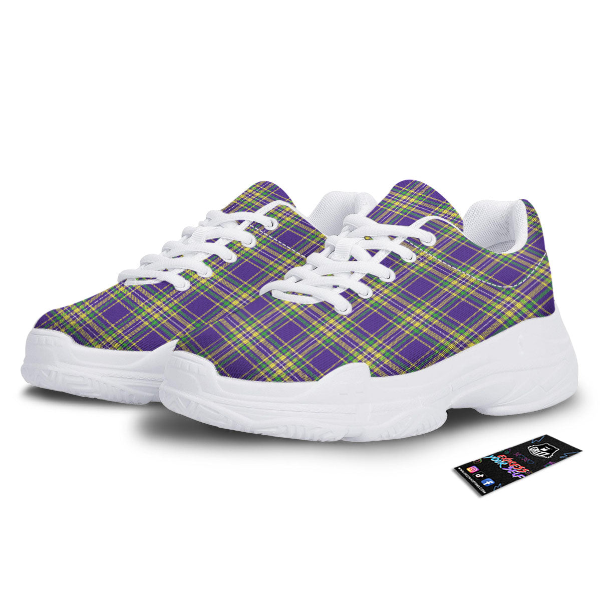 Tartan Plaid Mardi Gras Print Pattern White Chunky Shoes-grizzshop