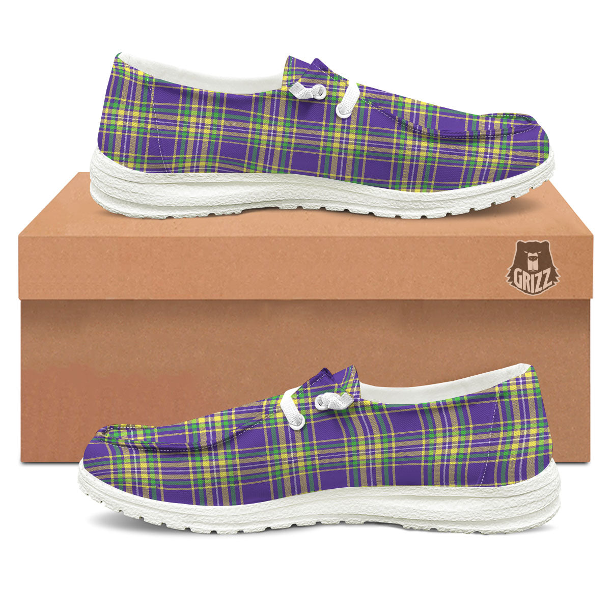 Tartan Plaid Mardi Gras Print Pattern White Loafers-grizzshop