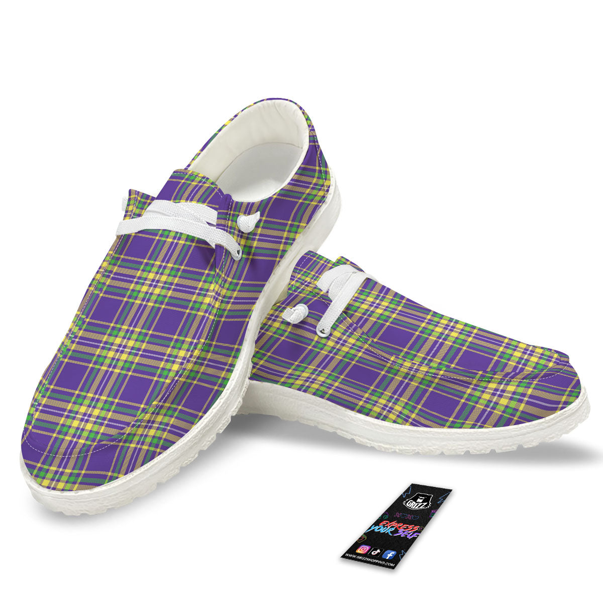 Tartan Plaid Mardi Gras Print Pattern White Loafers-grizzshop