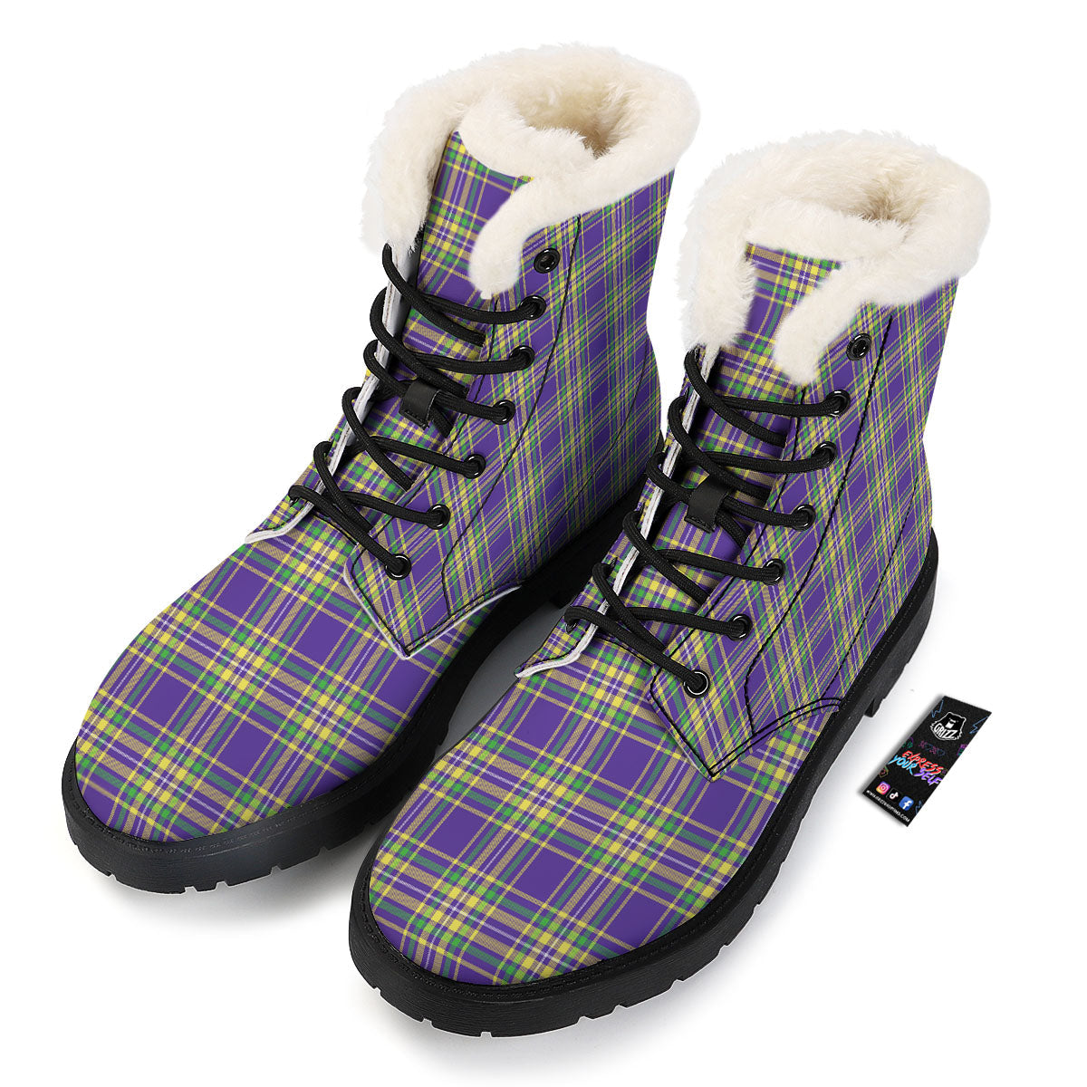 Tartan Plaid Mardi Gras Print Pattern Winter Boots-grizzshop