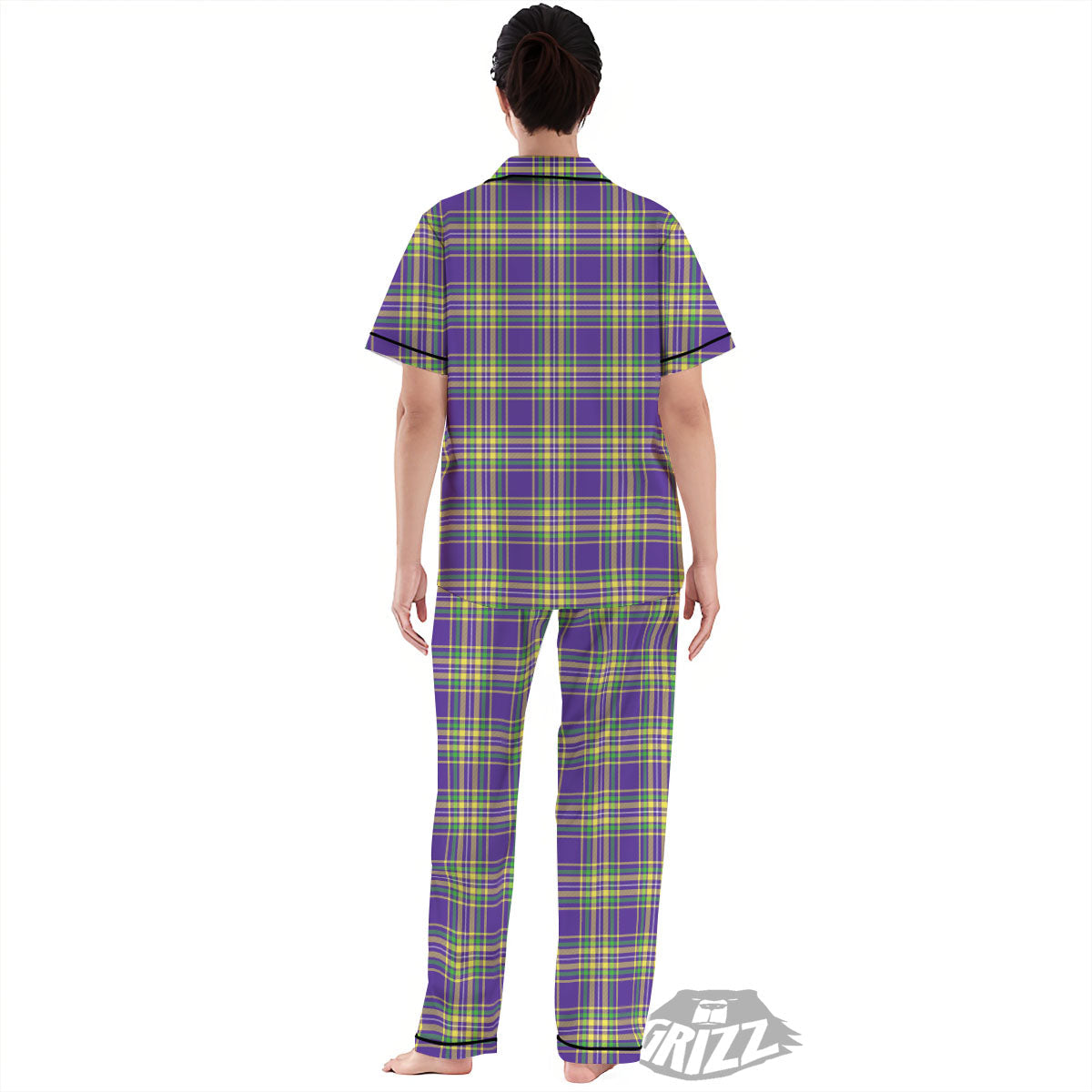 Tartan Plaid Mardi Gras Print Pattern Women's Pajamas Set-grizzshop