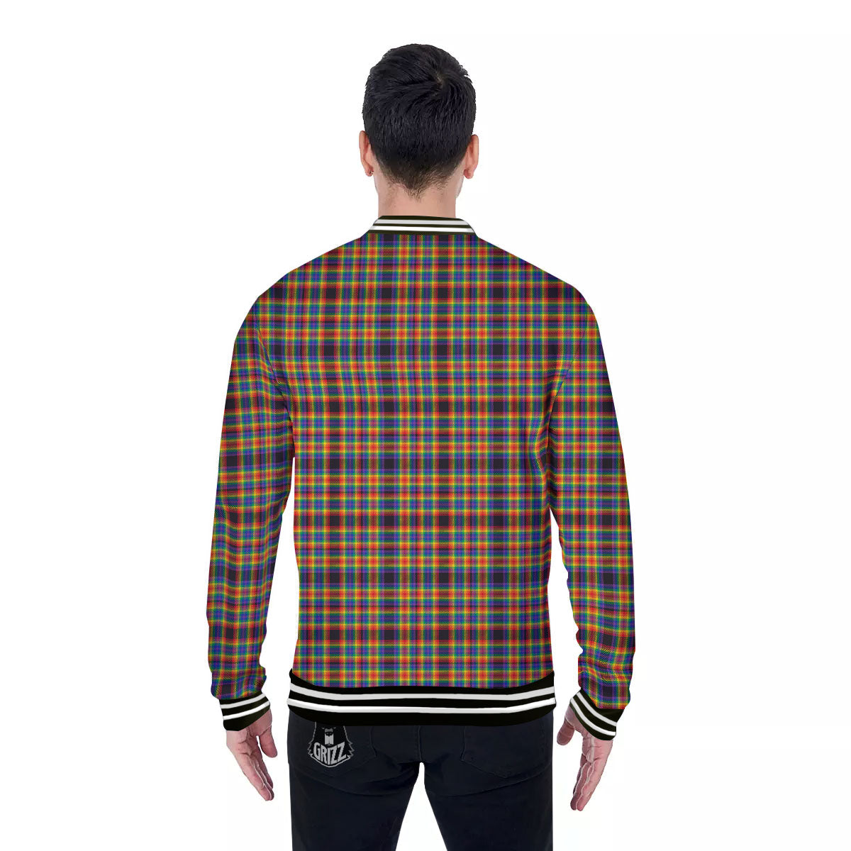 Tartan Rainbow Print Pattern Baseball Jacket-grizzshop