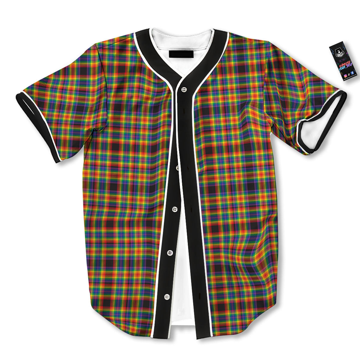 Tartan Rainbow Print Pattern Baseball Jersey-grizzshop