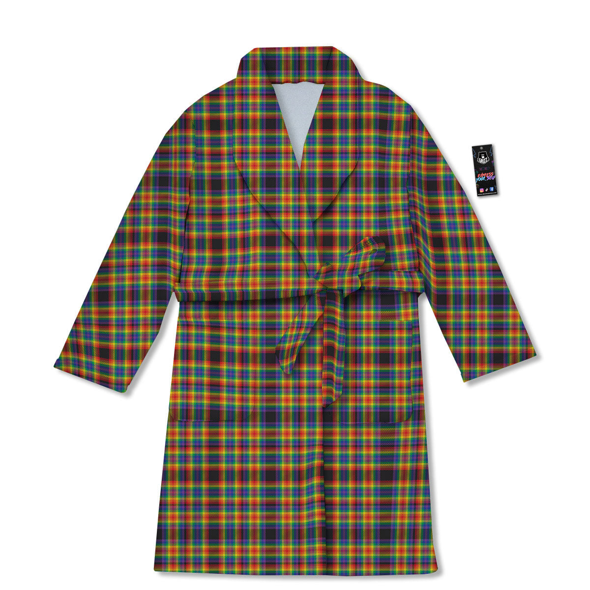 Tartan Rainbow Print Pattern Bathrobe-grizzshop