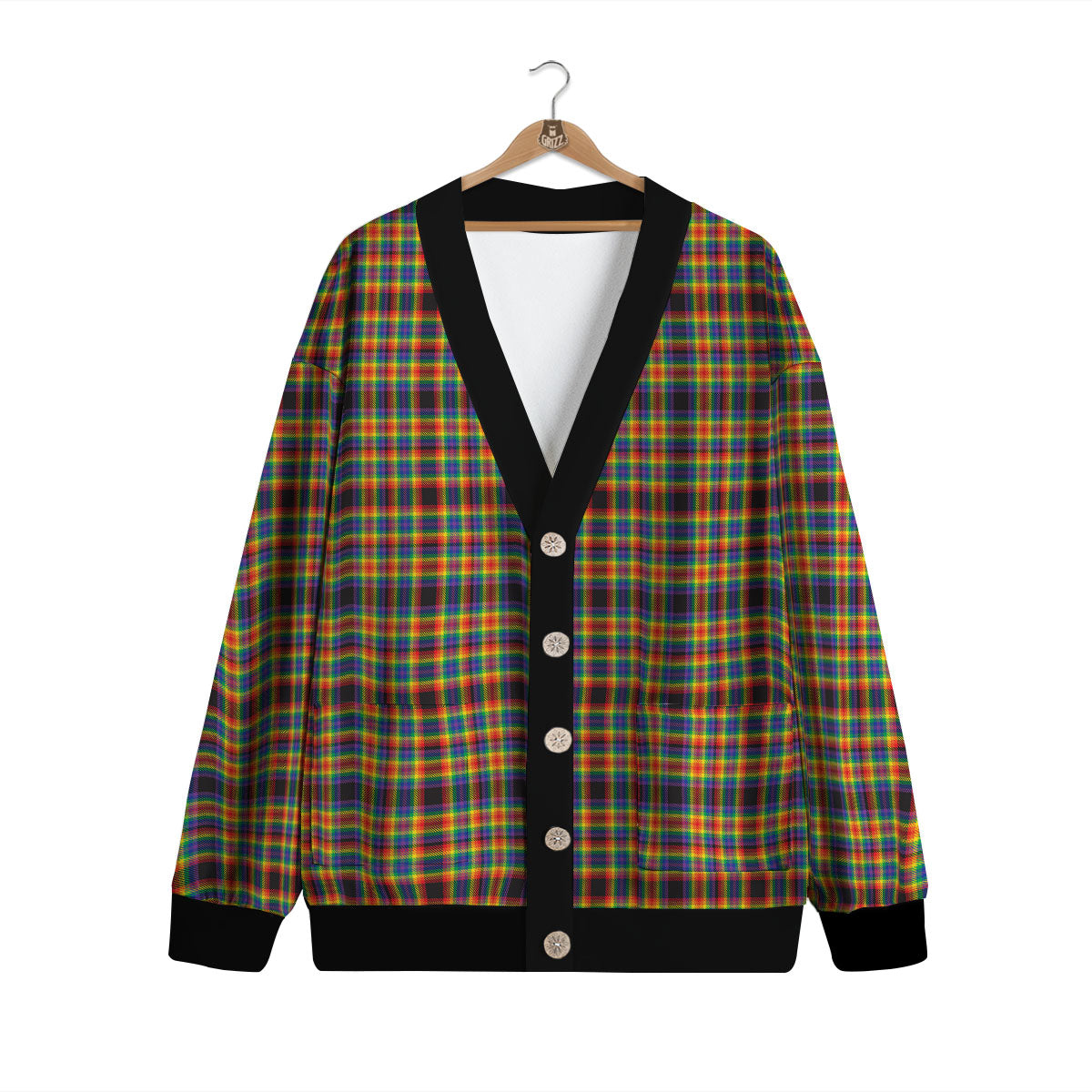 Tartan Rainbow Print Pattern Cardigan-grizzshop