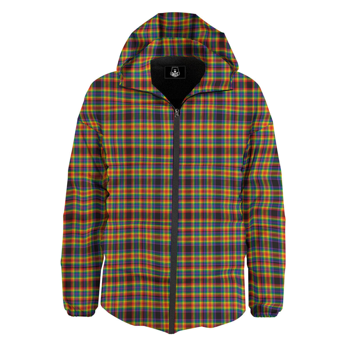 Tartan Rainbow Print Pattern Down Jacket-grizzshop