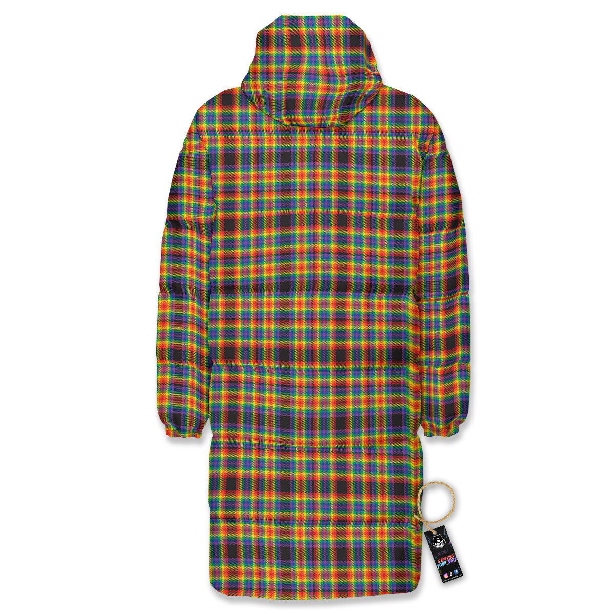 Tartan Rainbow Print Pattern Long Down Jacket-grizzshop