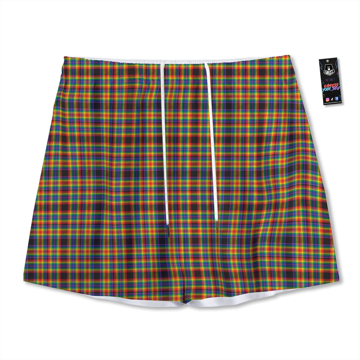 Tartan Rainbow Print Pattern Mesh Shorts