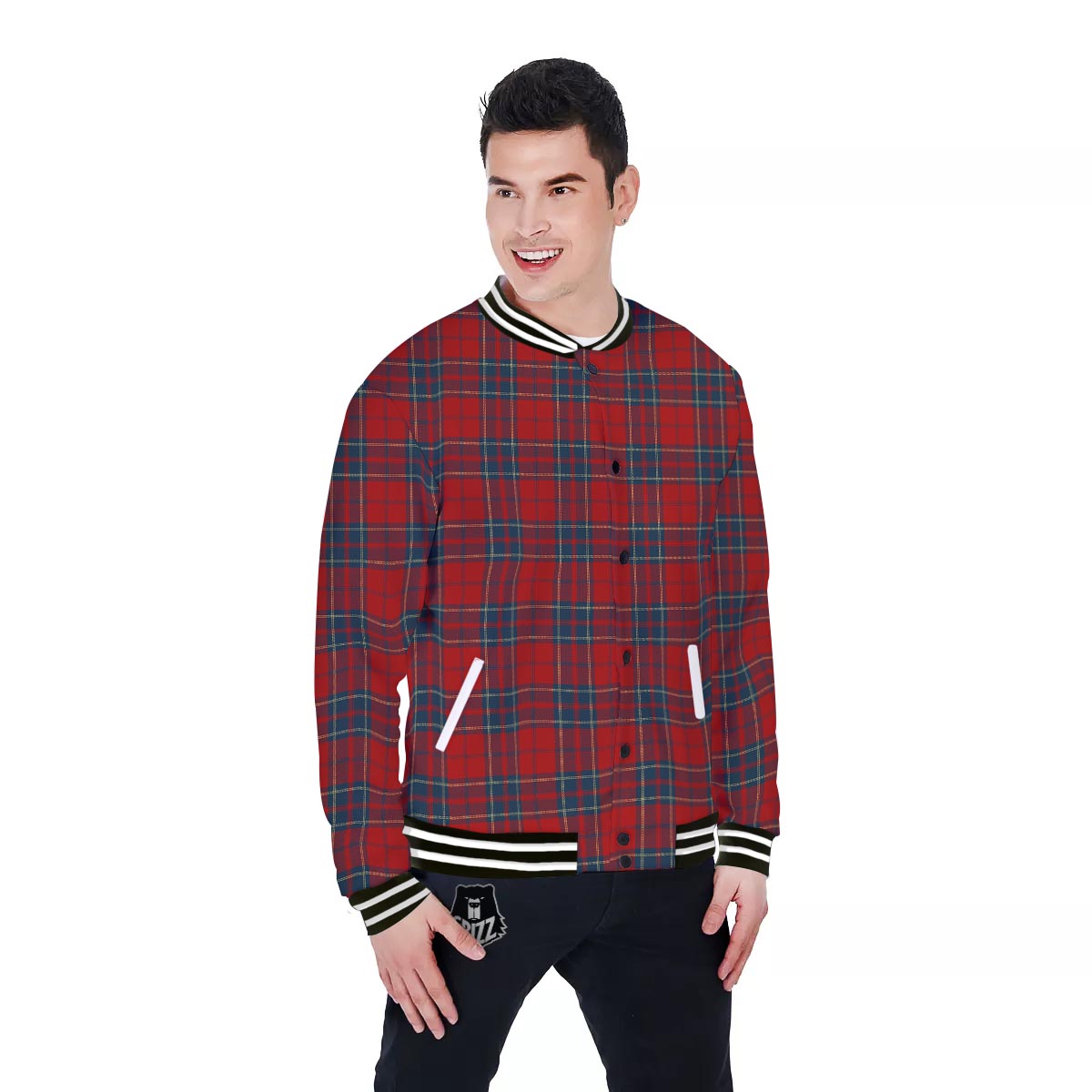 Tartan Scottish Red Print Pattern Baseball Jacket-grizzshop