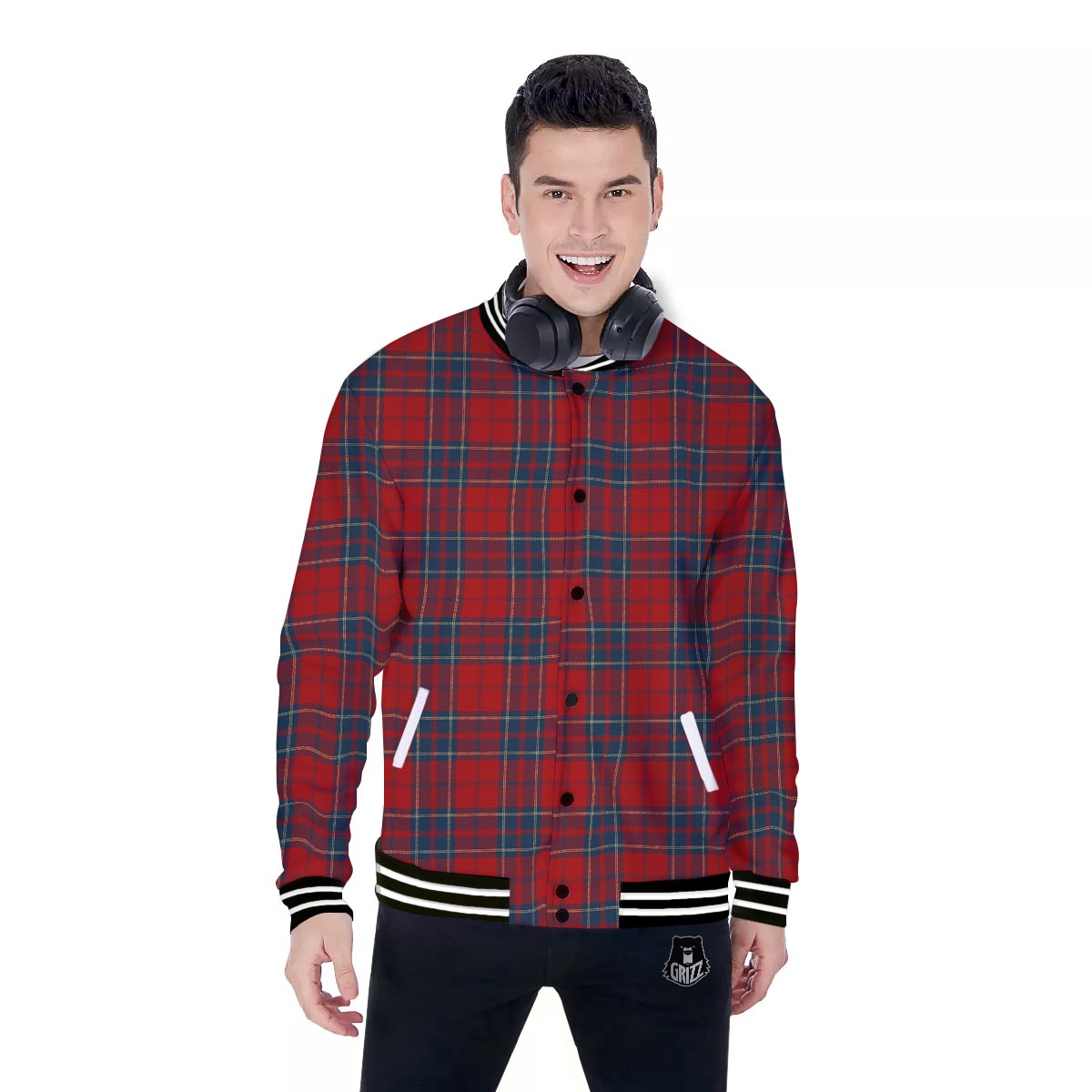 Tartan Scottish Red Print Pattern Baseball Jacket-grizzshop