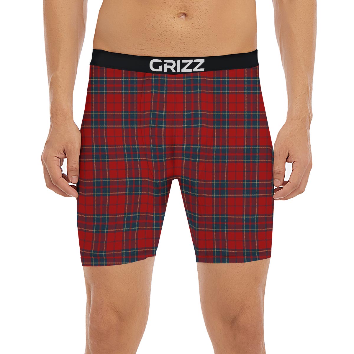 Tartan Scottish Red Print Pattern Boxer Briefs-grizzshop