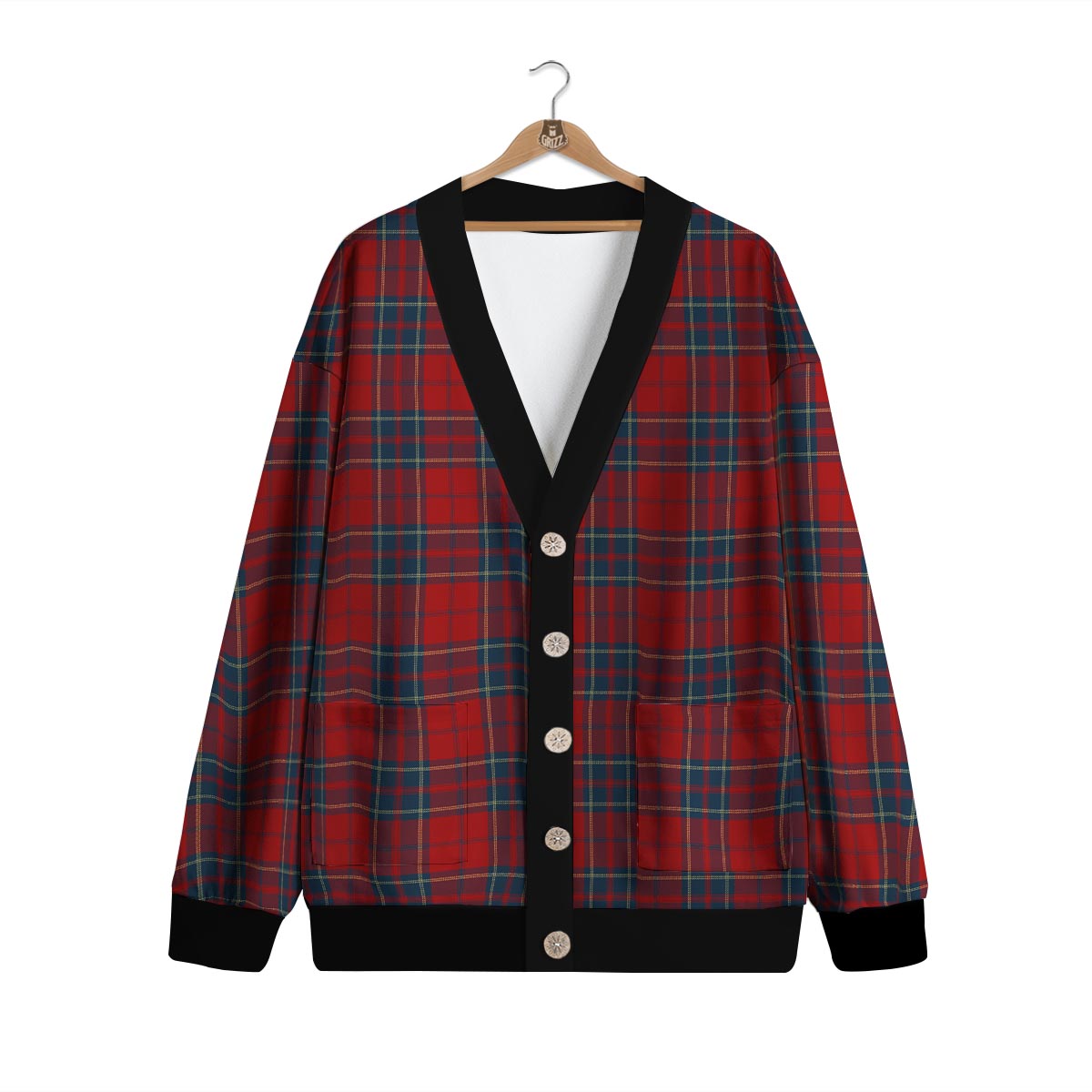 Tartan Scottish Red Print Pattern Cardigan-grizzshop