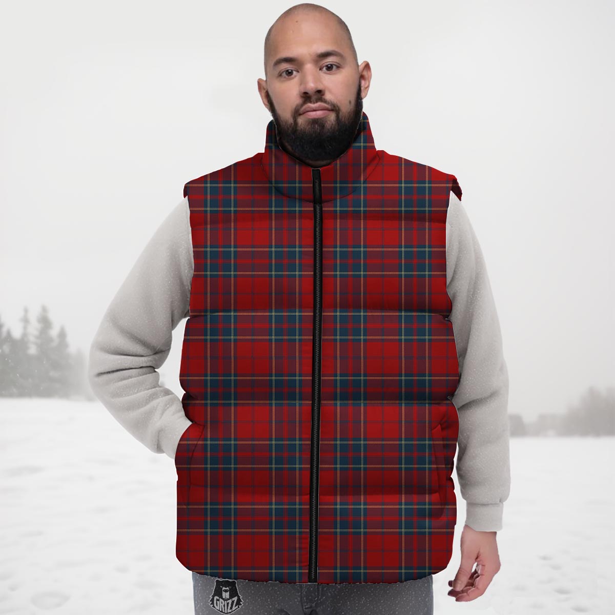 Tartan Scottish Red Print Pattern Down Vest