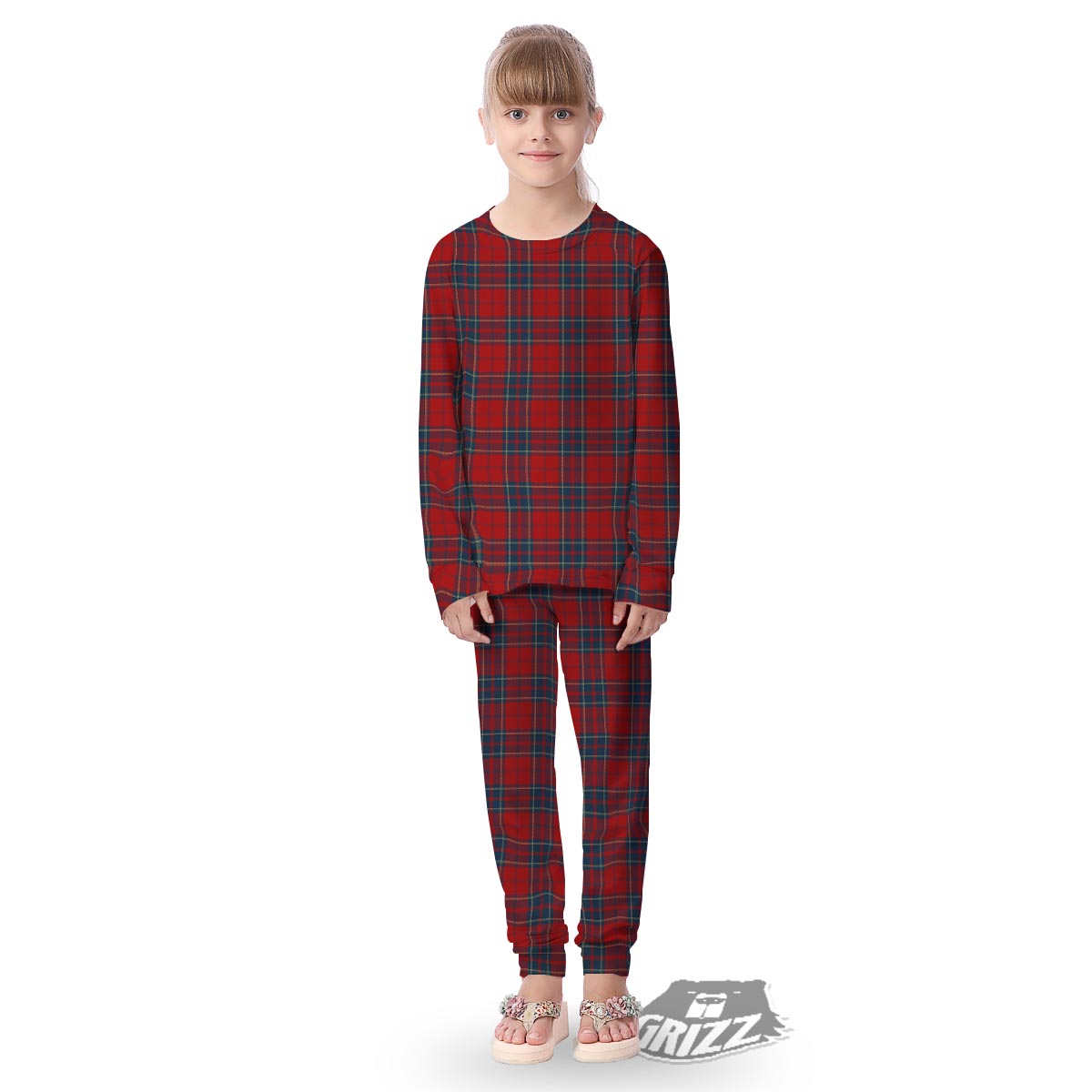 Tartan Scottish Red Print Pattern Kid's Pajamas-grizzshop