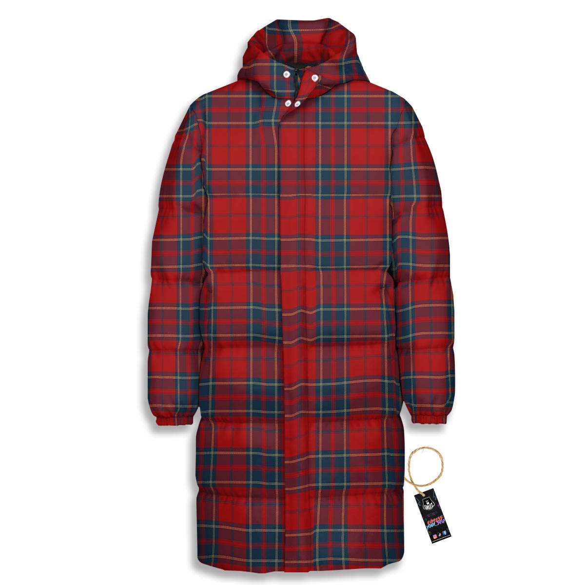 Tartan Scottish Red Print Pattern Long Down Jacket-grizzshop