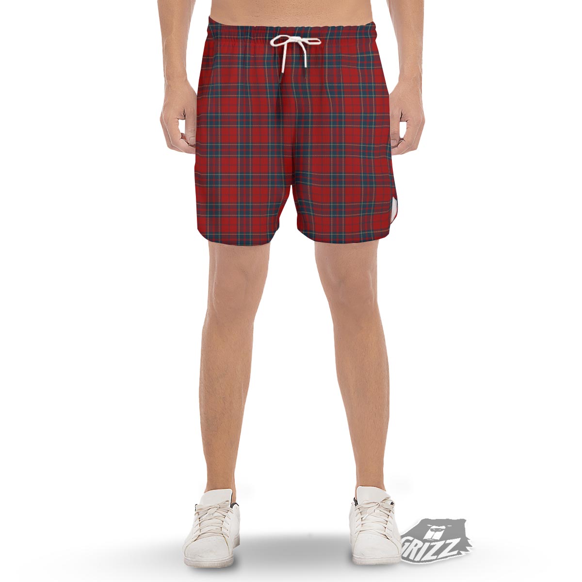 Tartan Scottish Red Print Pattern Men's Gym Shorts-grizzshop