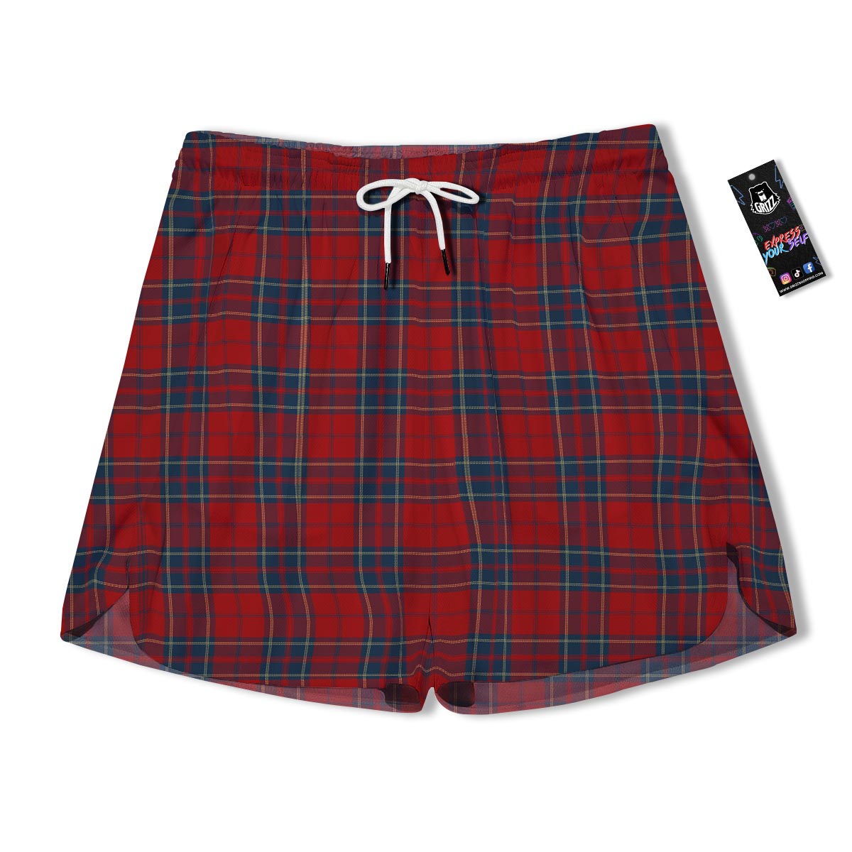 Tartan Scottish Red Print Pattern Men's Running Shorts-grizzshop