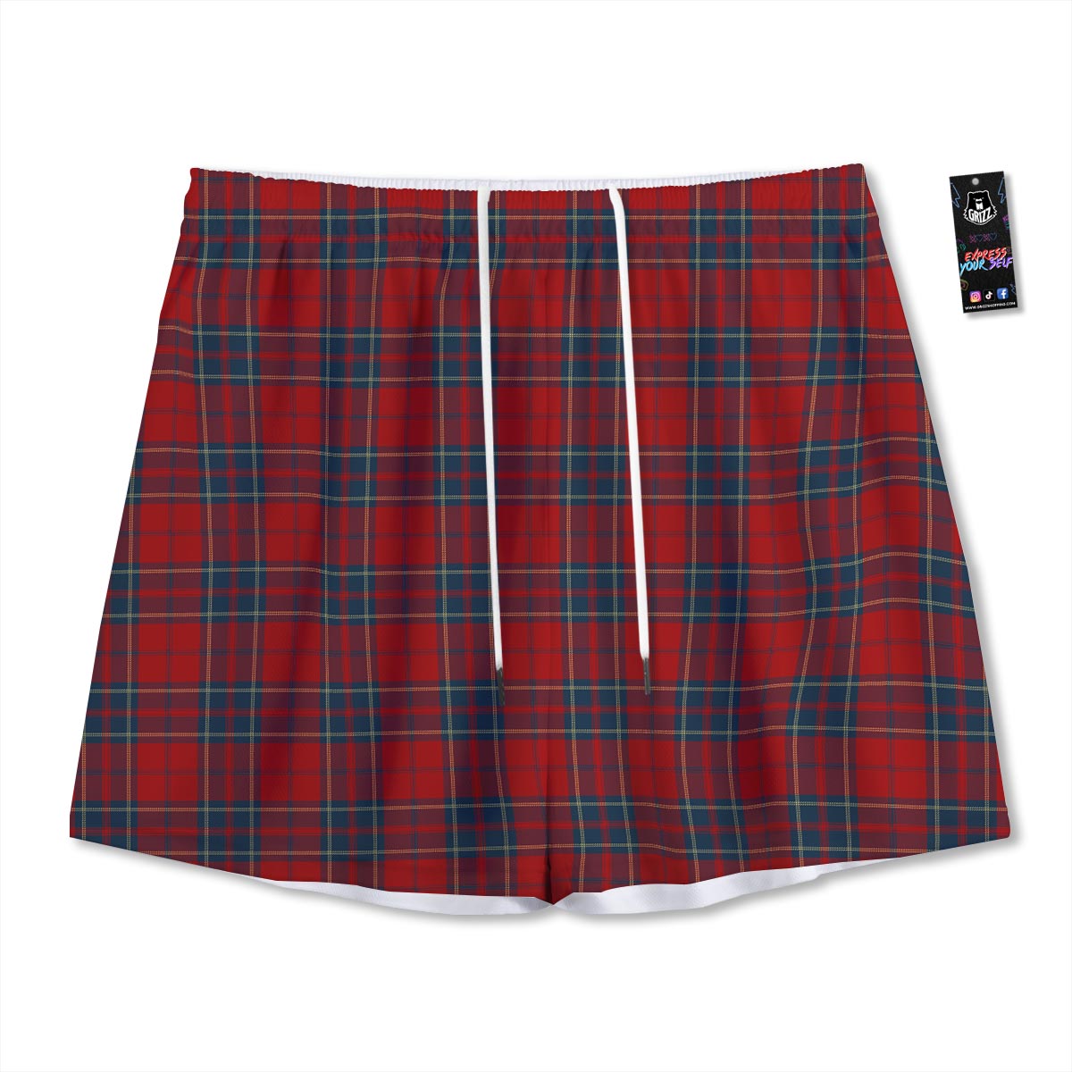 Tartan Scottish Red Print Pattern Mesh Shorts