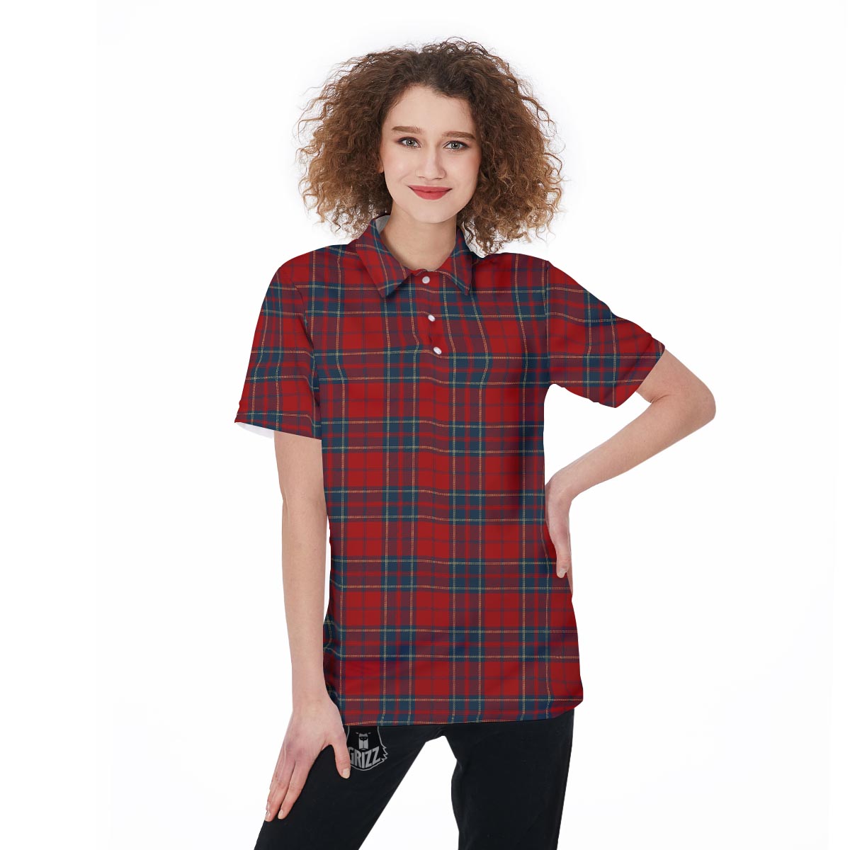 Tartan Scottish Red Print Pattern Women's Golf Shirts-grizzshop