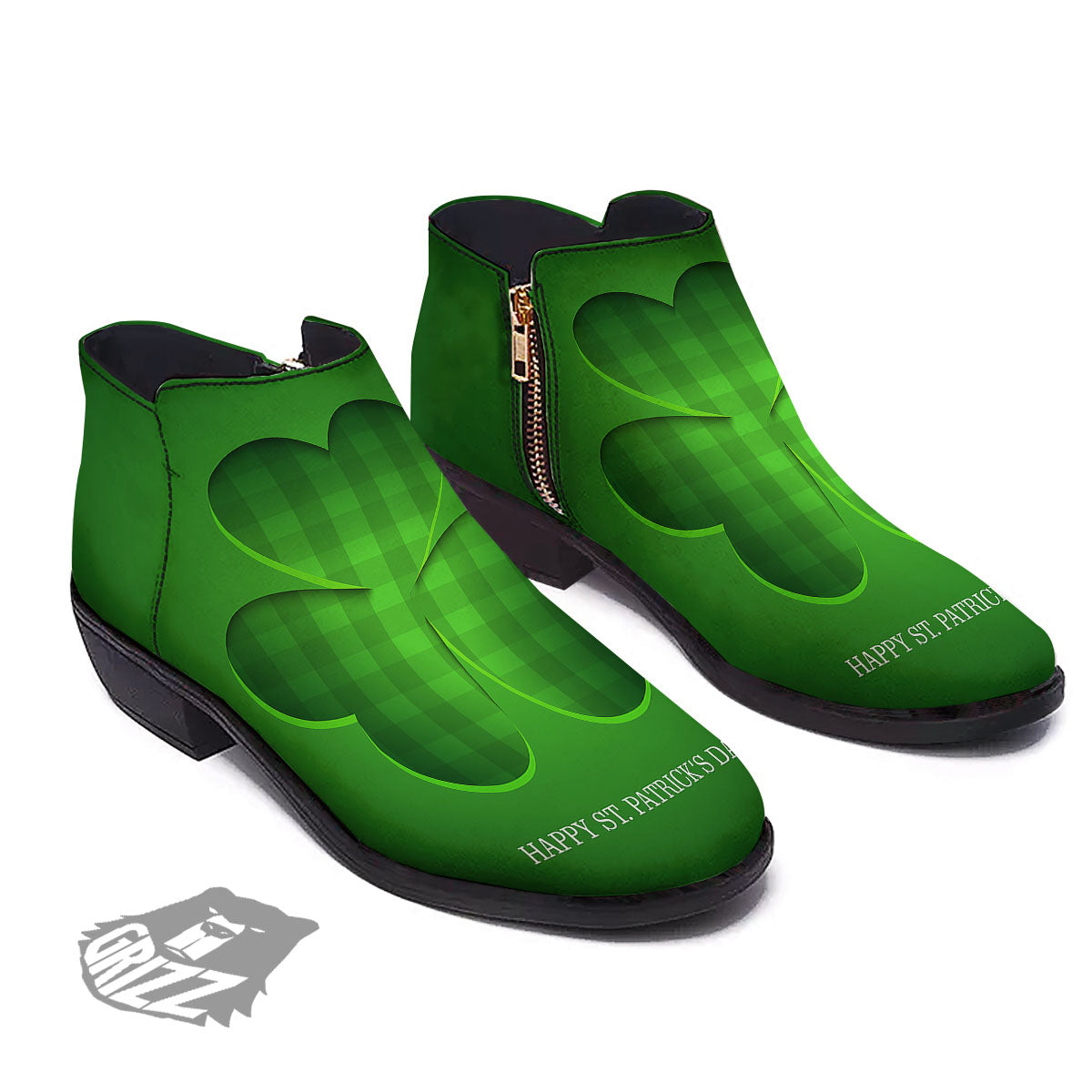Tartan Shamrock Green Print Ankle Boots-grizzshop