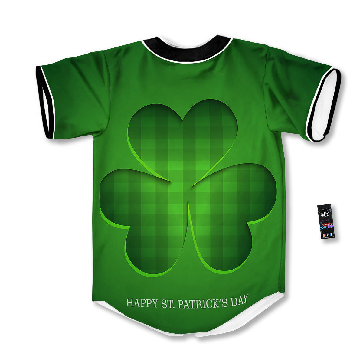 Tartan Shamrock Green Print Baseball Jersey-grizzshop