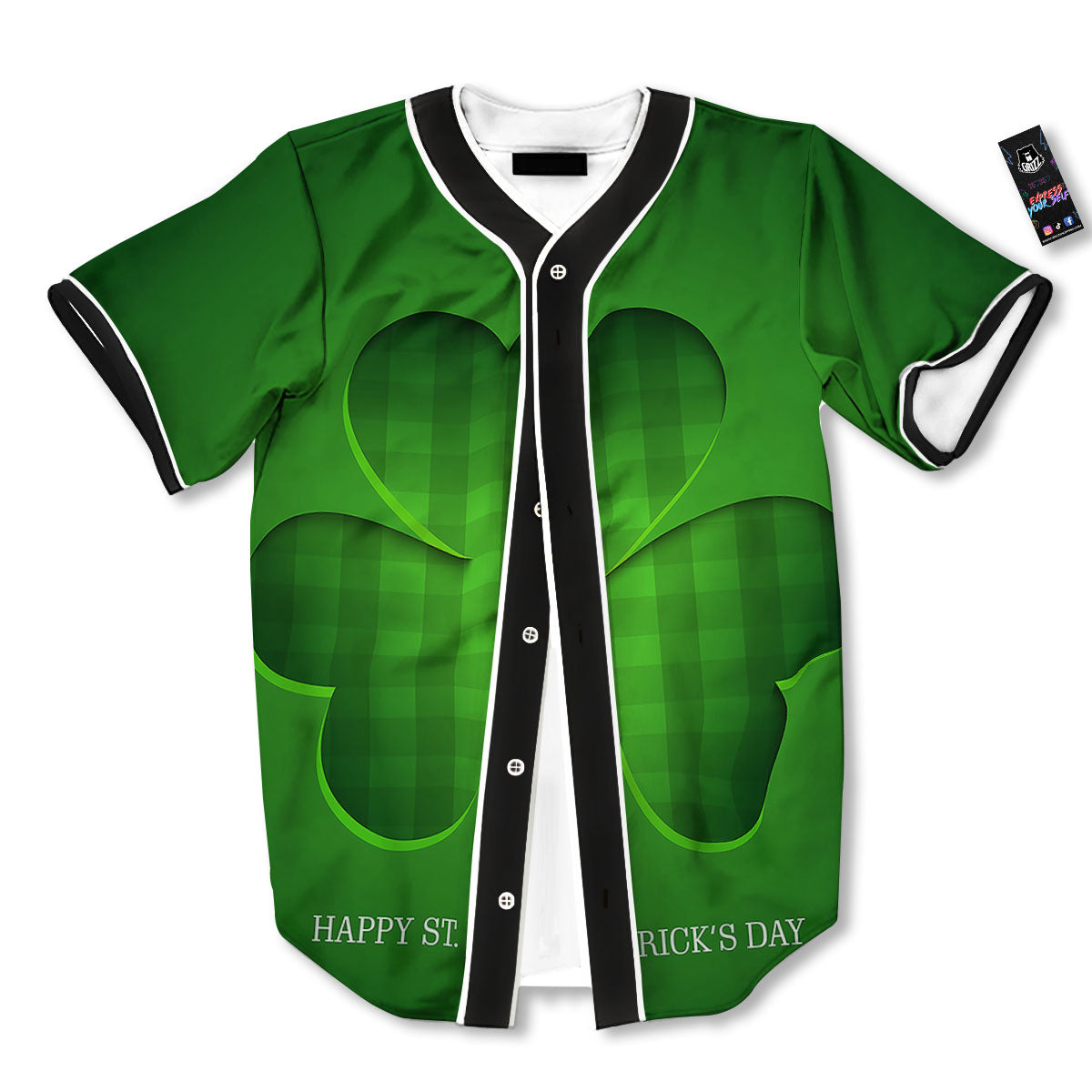 Tartan Shamrock Green Print Baseball Jersey-grizzshop
