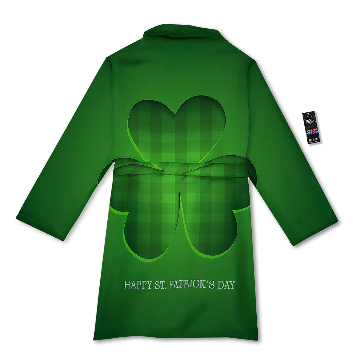 Tartan Shamrock Green Print Bathrobe-grizzshop