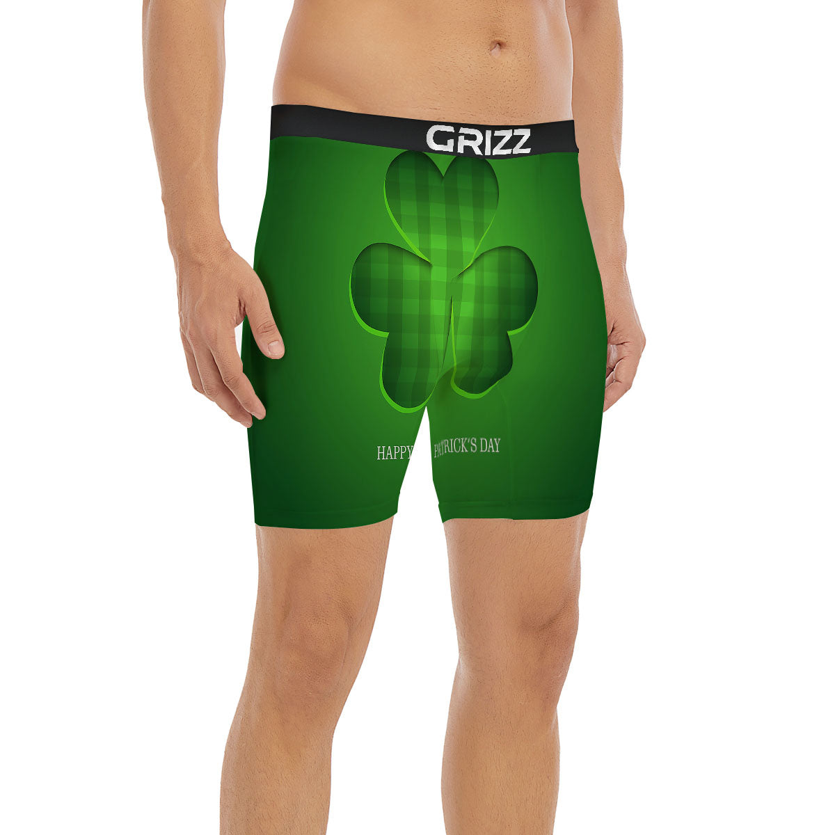 Tartan Shamrock Green Print Boxer Briefs-grizzshop