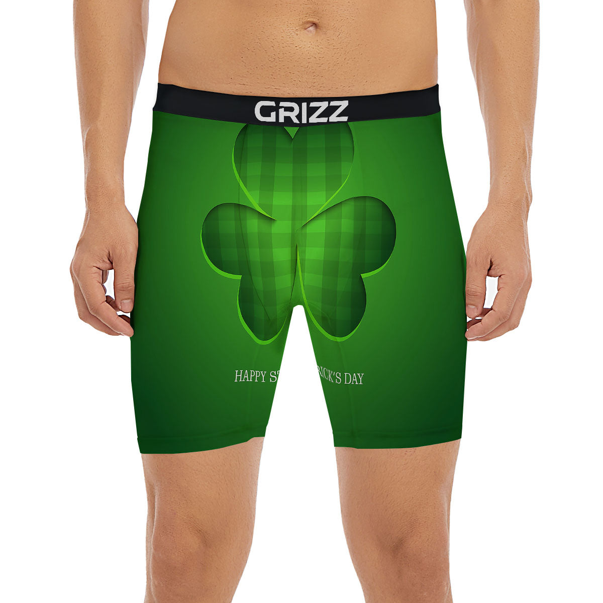 Tartan Shamrock Green Print Boxer Briefs-grizzshop