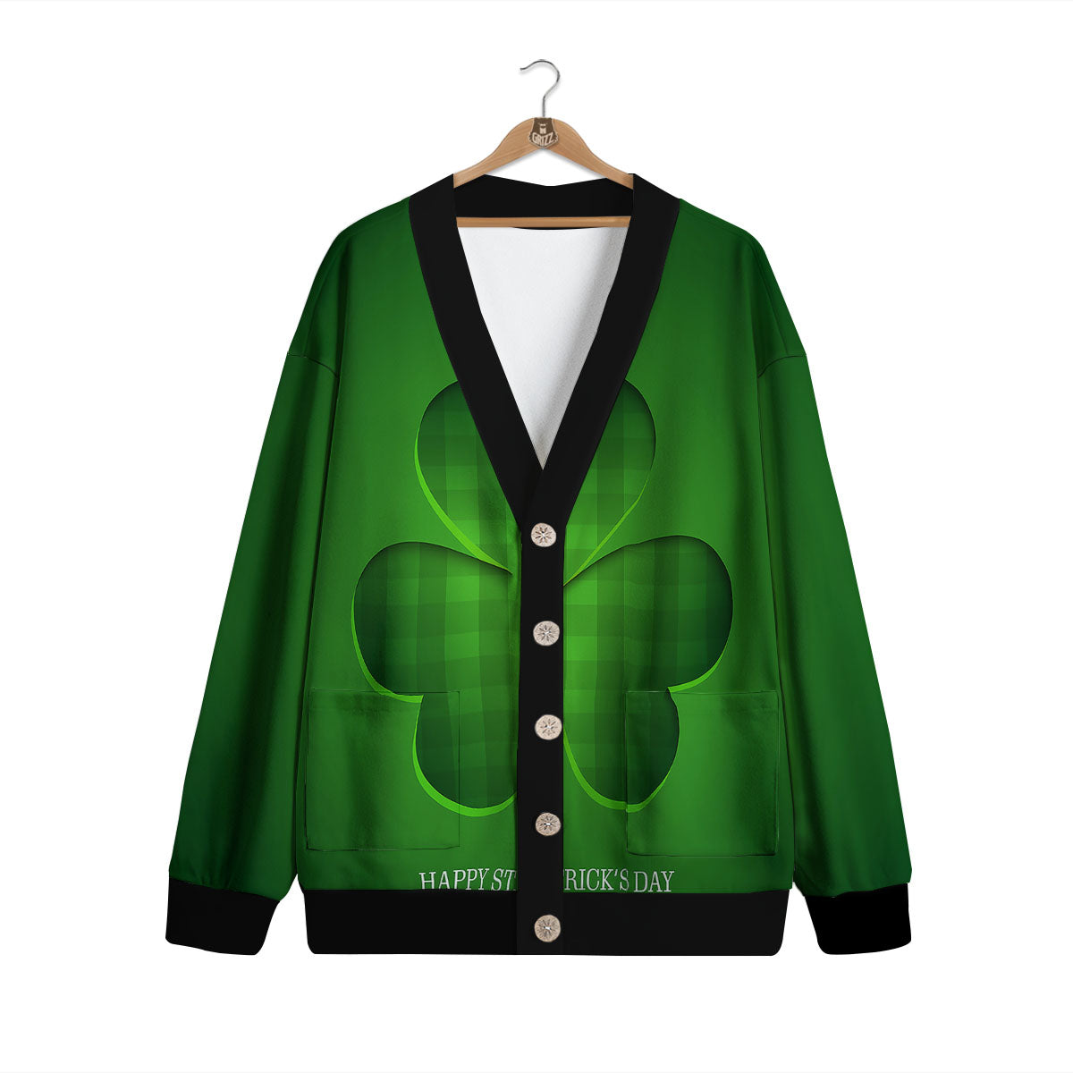 Tartan Shamrock Green Print Cardigan-grizzshop