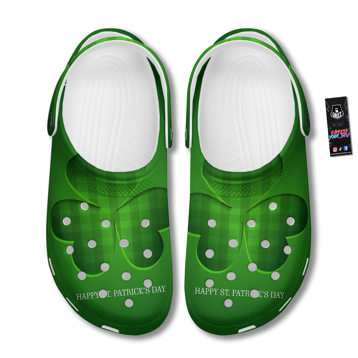 Tartan Shamrock Green Print Clog-grizzshop