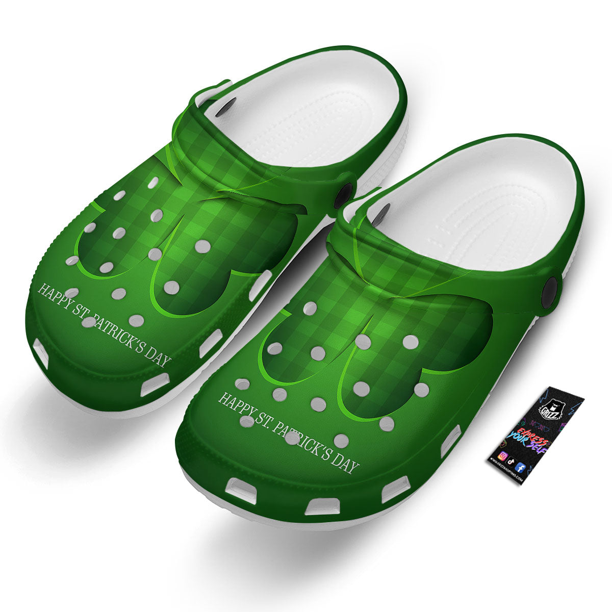 Tartan Shamrock Green Print Clog-grizzshop