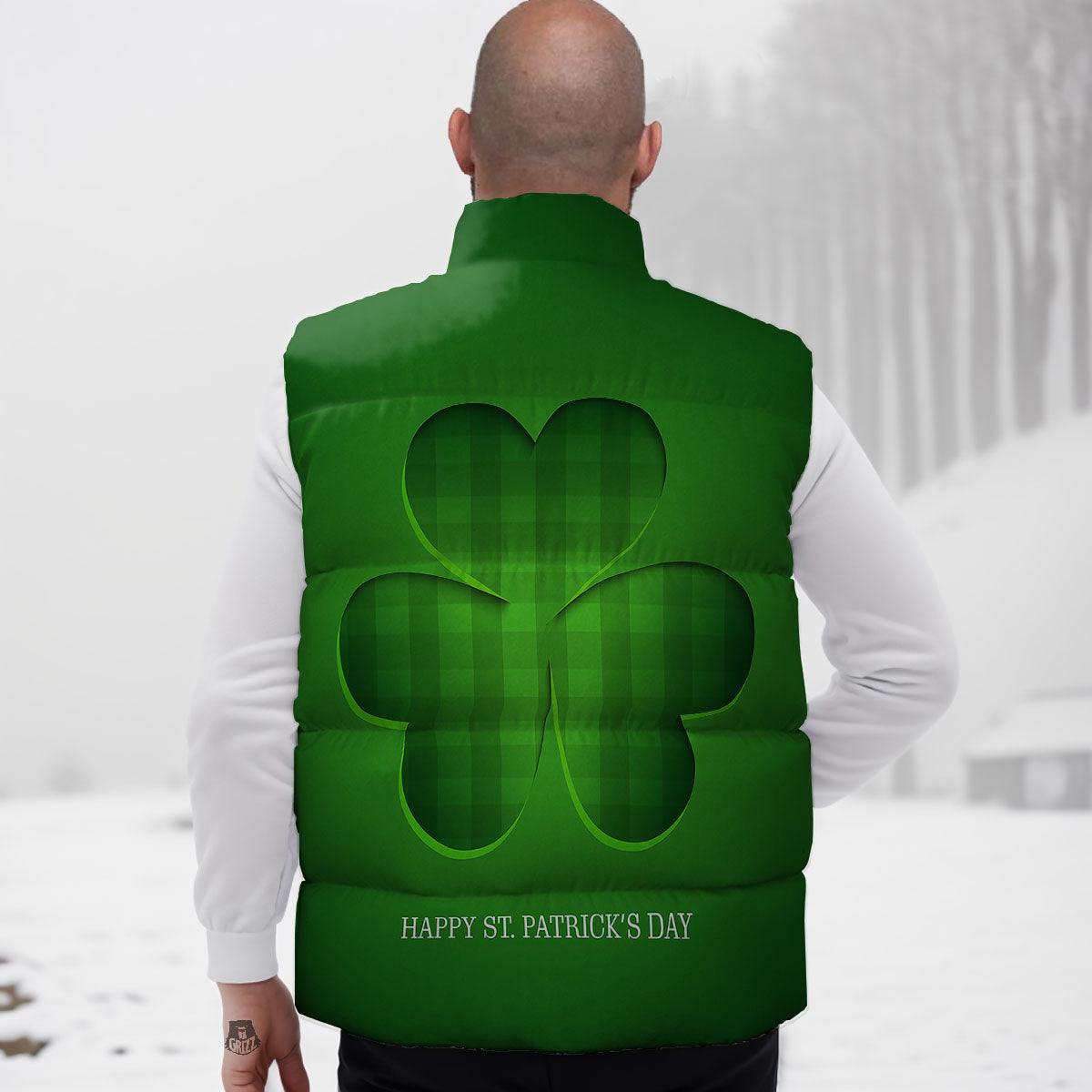Tartan Shamrock Green Print Down Vest