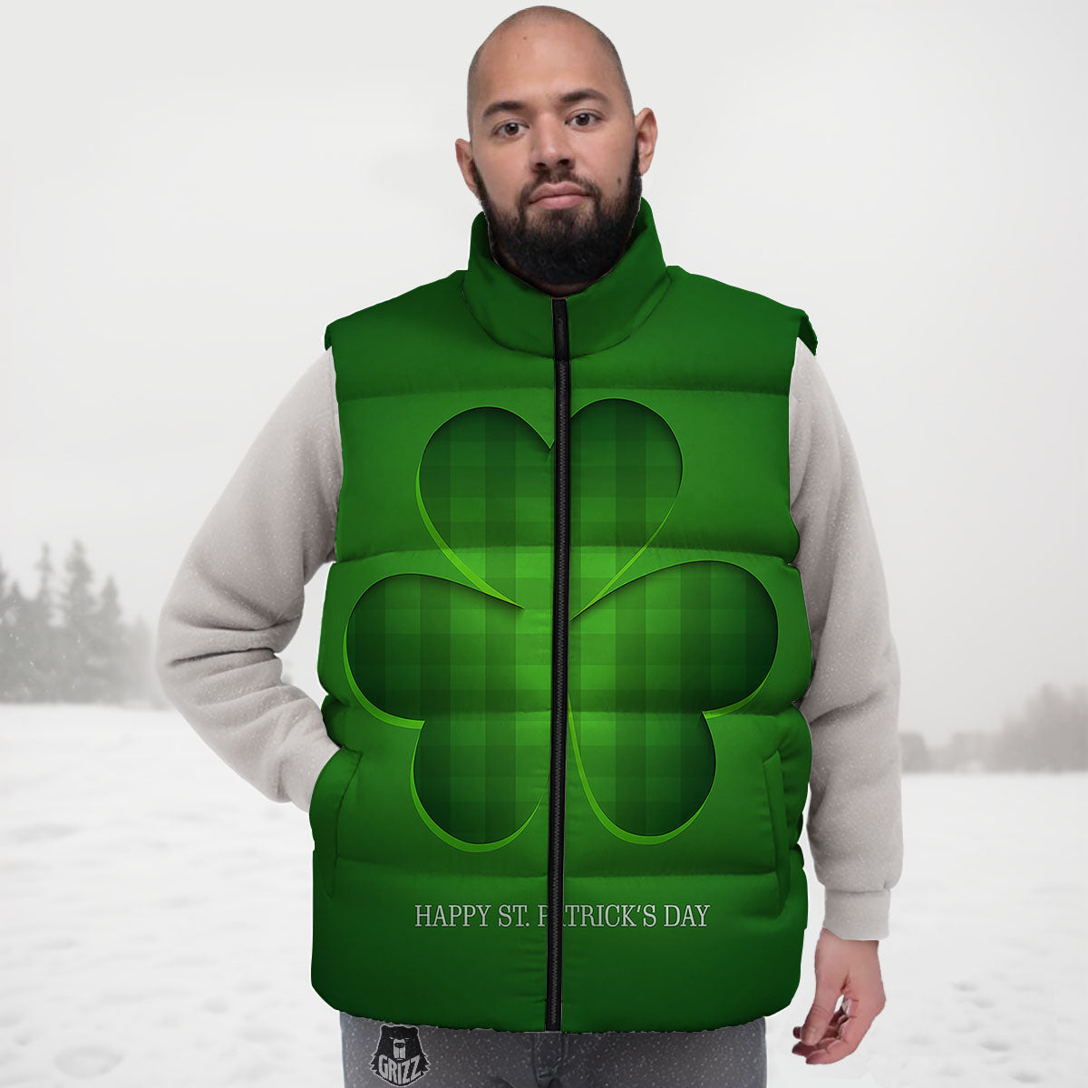 Tartan Shamrock Green Print Down Vest