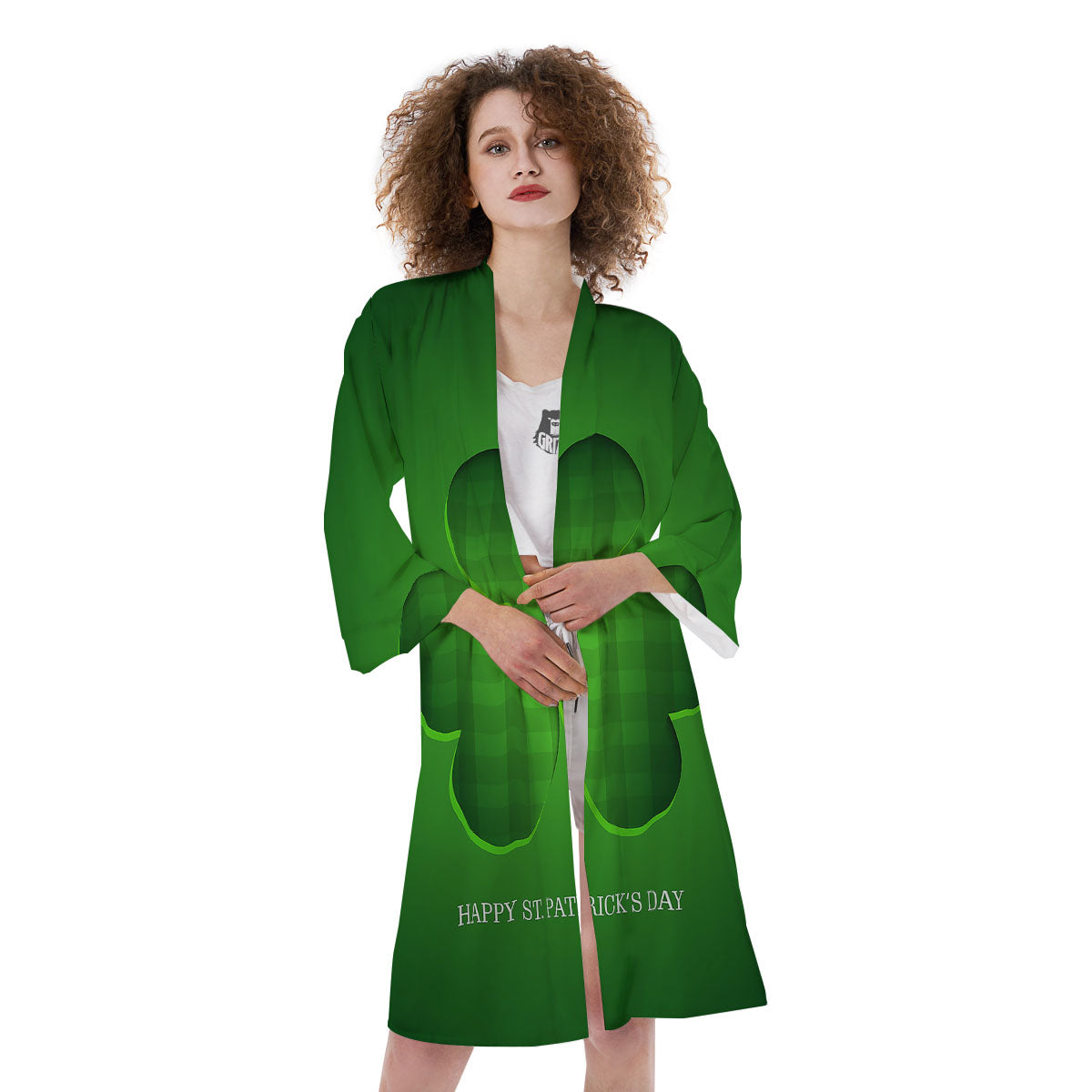 Tartan Shamrock Green Print Kimono-grizzshop