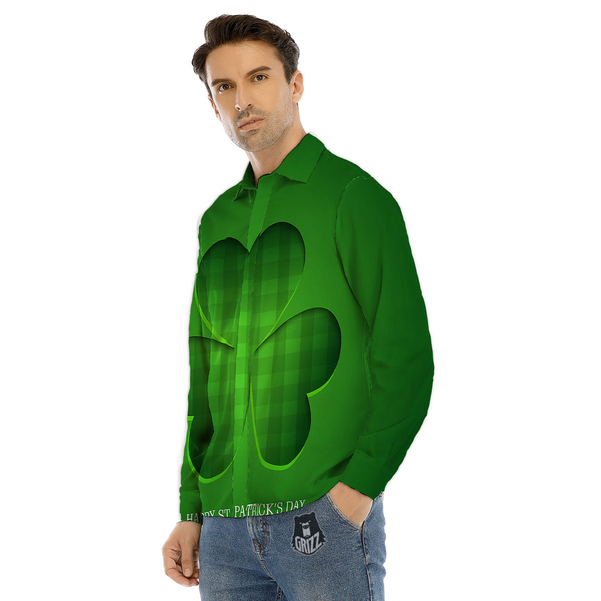 Tartan Shamrock Green Print Men's Dress Shirts-grizzshop