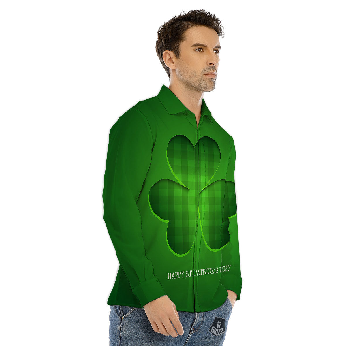 Tartan Shamrock Green Print Men's Dress Shirts-grizzshop