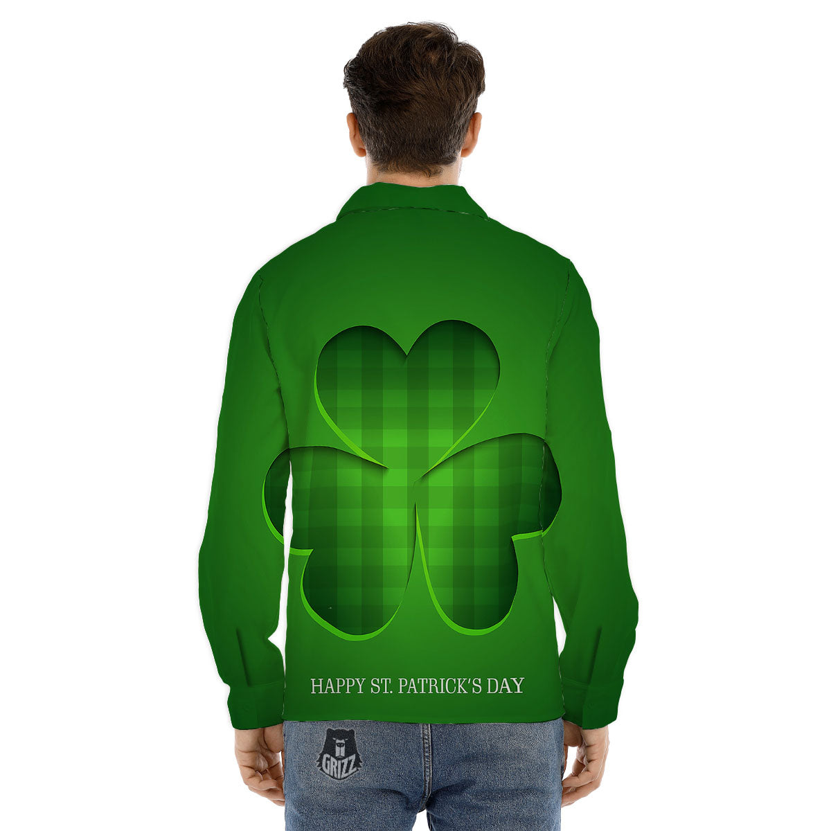 Tartan Shamrock Green Print Men's Dress Shirts-grizzshop