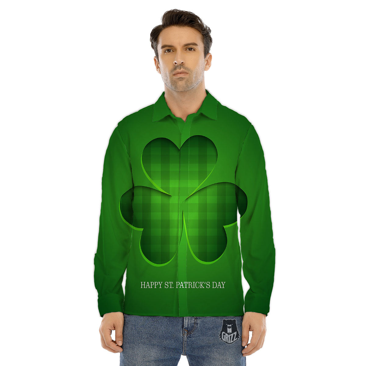 Tartan Shamrock Green Print Men's Dress Shirts-grizzshop