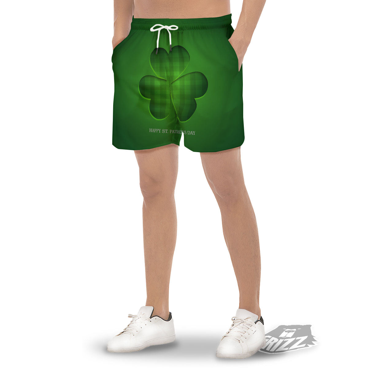 Tartan Shamrock Green Print Men's Gym Shorts-grizzshop