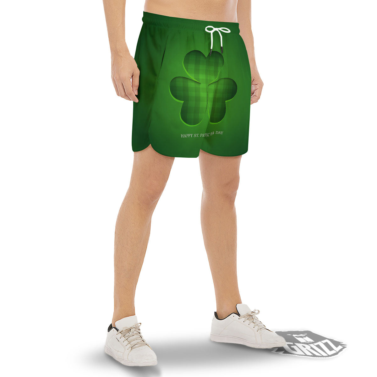 Tartan Shamrock Green Print Men's Gym Shorts-grizzshop
