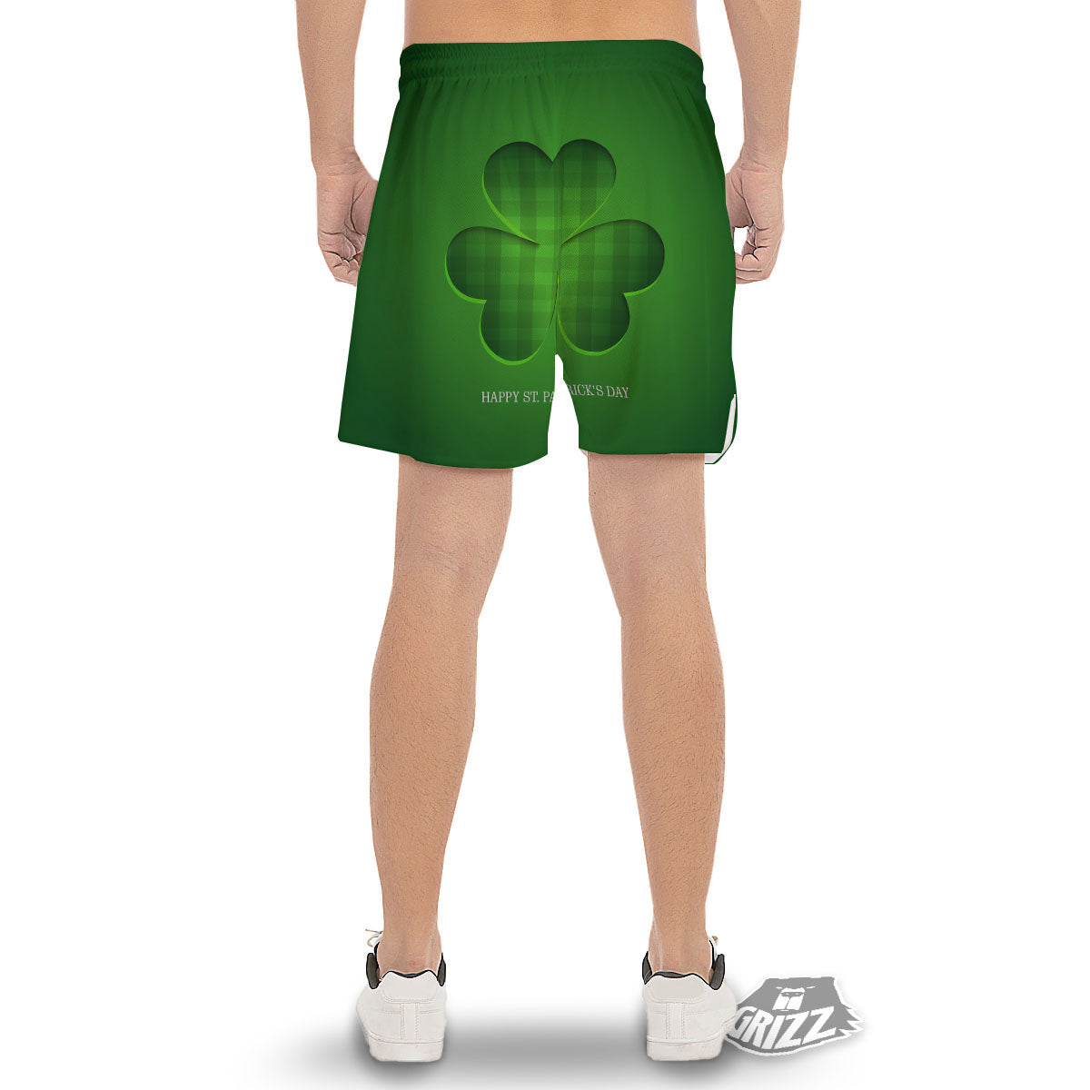 Tartan Shamrock Green Print Men's Gym Shorts-grizzshop