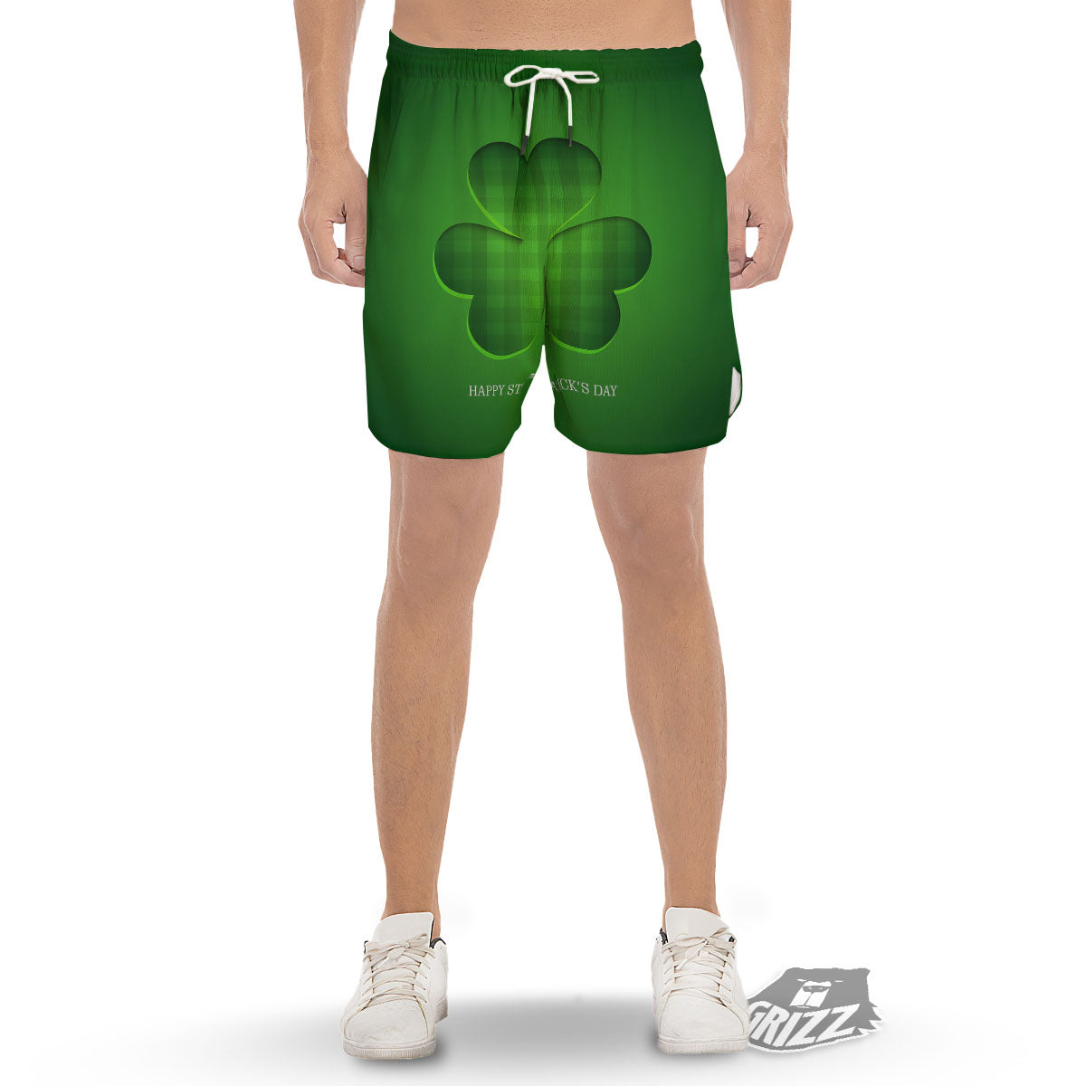 Tartan Shamrock Green Print Men's Gym Shorts-grizzshop
