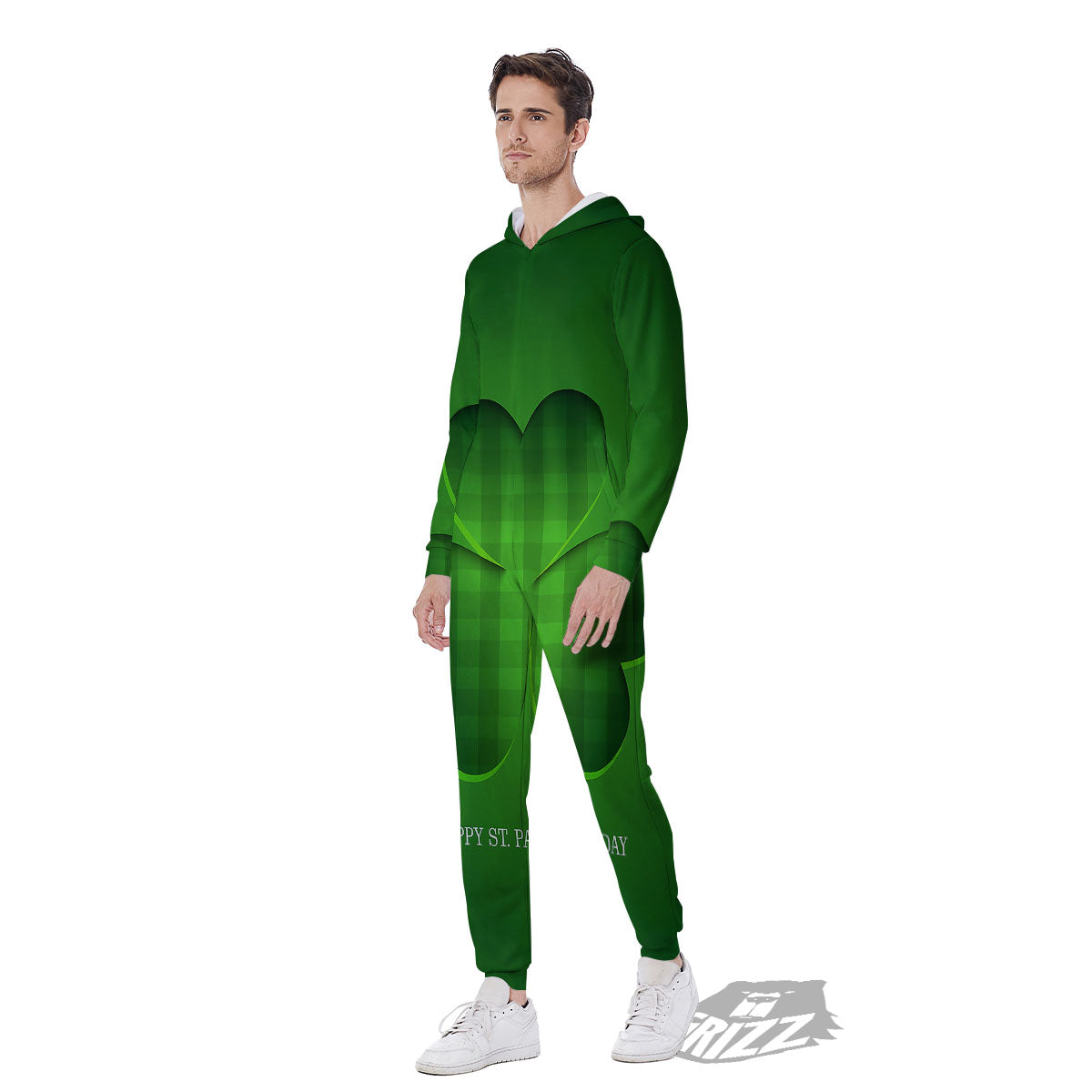 Tartan Shamrock Green Print Men's Jumpsuit-grizzshop