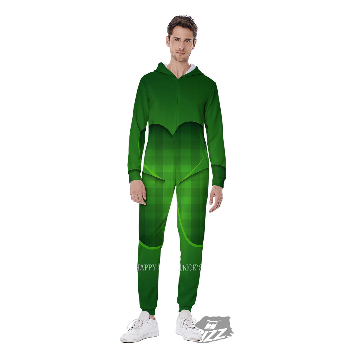 Tartan Shamrock Green Print Men's Jumpsuit-grizzshop